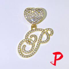 Chunky hiphop heart initial letter charm cuban link chain pendant