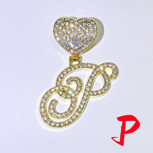 Chunky hiphop heart initial letter charm cuban link chain pendant