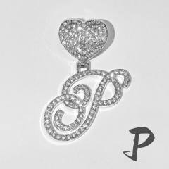 Chunky hiphop heart initial letter charm cuban link chain pendant