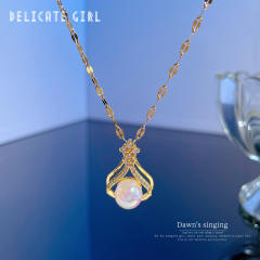 Dainty pearl pendant stainless steel chain necklace