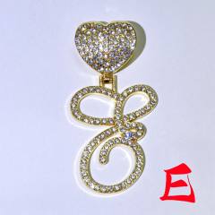 Chunky hiphop heart initial letter charm cuban link chain pendant