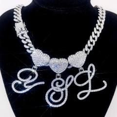 Chunky hiphop heart initial letter charm cuban link chain pendant