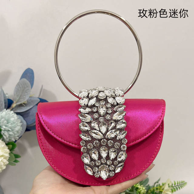 Vintage plain color stain luxury rhinestone handbag evening bag