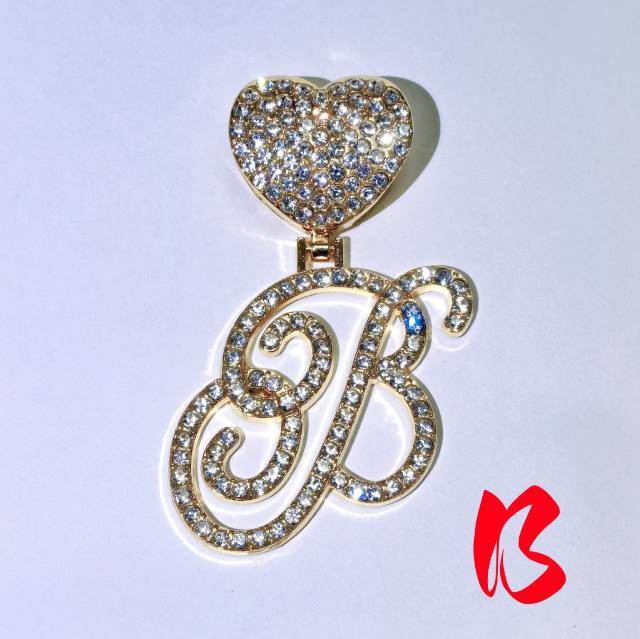 Chunky hiphop heart initial letter charm cuban link chain pendant