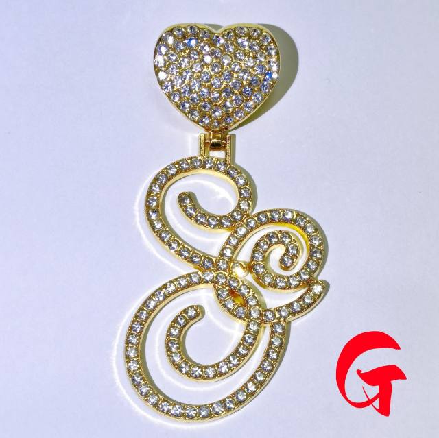 Chunky hiphop heart initial letter charm cuban link chain pendant