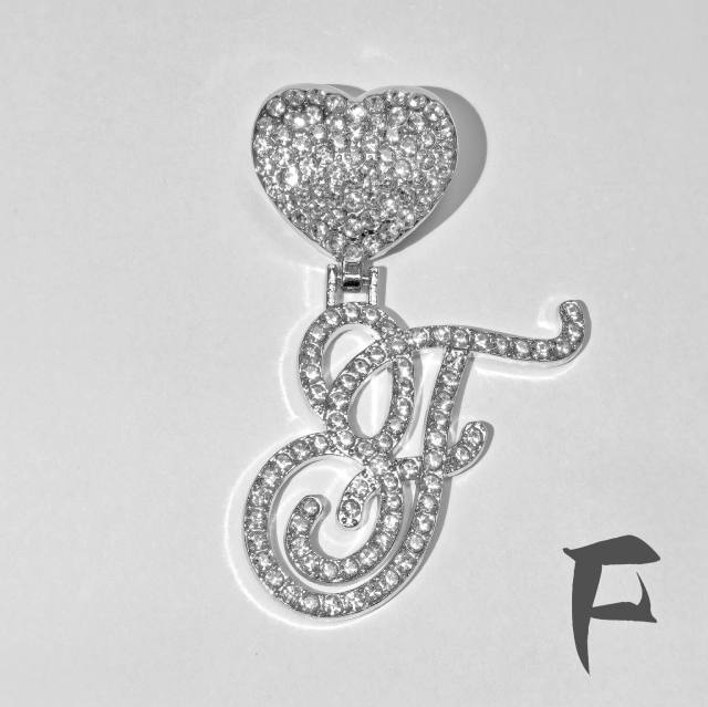 Chunky hiphop heart initial letter charm cuban link chain pendant