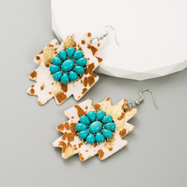 Boho leopard grain pattern vintage turquoise bead earrings