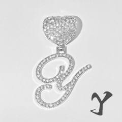Chunky hiphop heart initial letter charm cuban link chain pendant