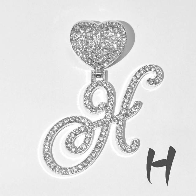 Chunky hiphop heart initial letter charm cuban link chain pendant