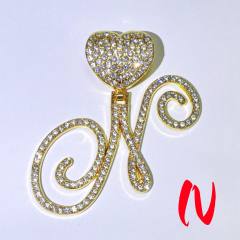 Chunky hiphop heart initial letter charm cuban link chain pendant