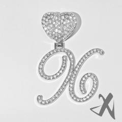 Chunky hiphop heart initial letter charm cuban link chain pendant