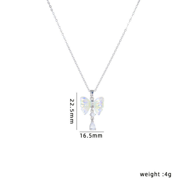 Delicate cute bow pendant dainty stainless steel chain necklace