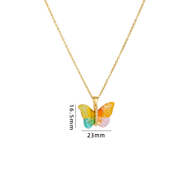 Colorful butterfly dainty stainless steel chain necklace
