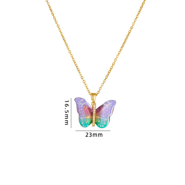 Colorful butterfly dainty stainless steel chain necklace