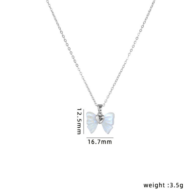 Delicate cute bow pendant dainty stainless steel chain necklace