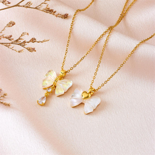 Delicate cute bow pendant dainty stainless steel chain necklace