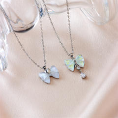 Delicate cute bow pendant dainty stainless steel chain necklace