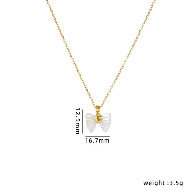 Delicate cute bow pendant dainty stainless steel chain necklace