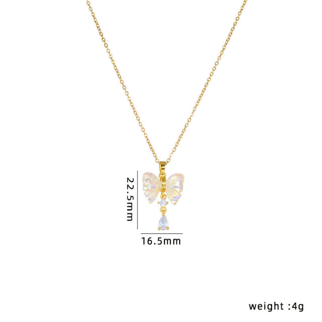 Delicate cute bow pendant dainty stainless steel chain necklace