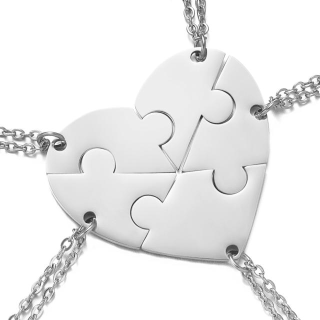 DIY matching heart engrave name stainless steel necklace gift for family couples mother