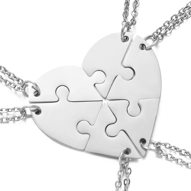 DIY matching heart engrave name stainless steel necklace gift for family couples mother