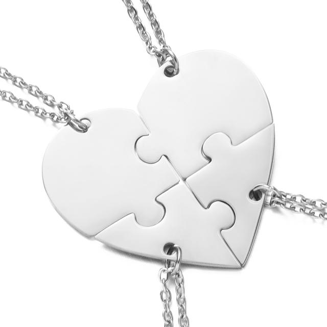 DIY matching heart engrave name stainless steel necklace gift for family couples mother