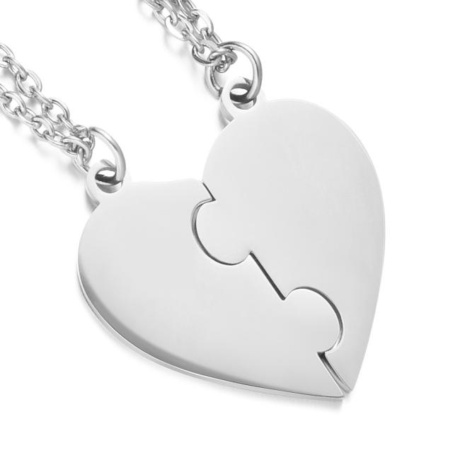 DIY matching heart engrave name stainless steel necklace gift for family couples mother