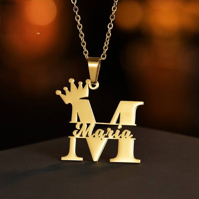 DIY personality name necklace initial letter stainless steel necklace