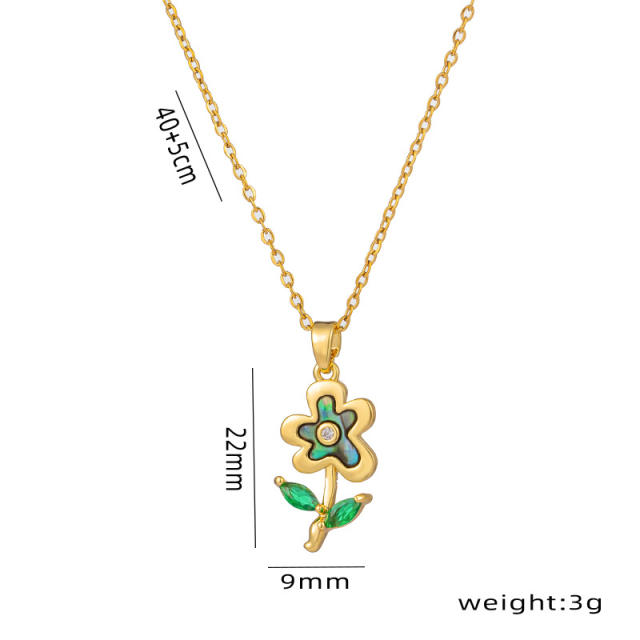Dainty shell flower pendant stainless steel chain necklace