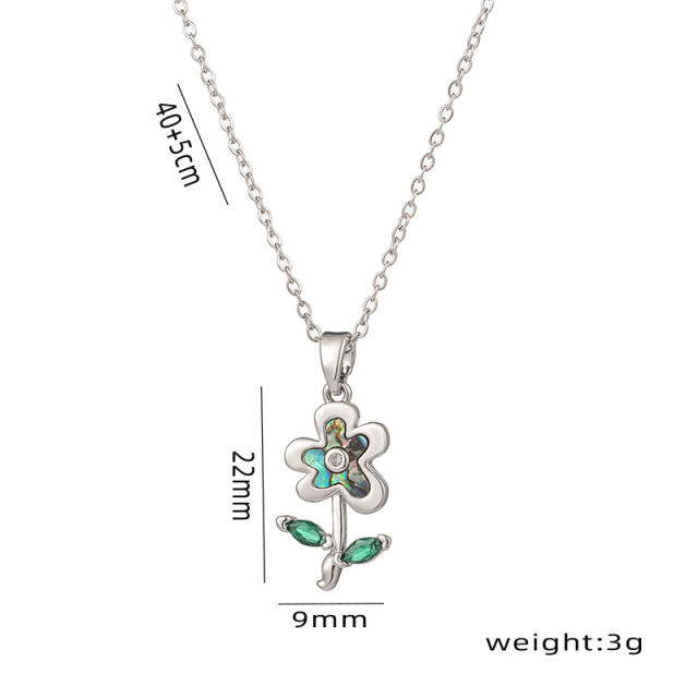 Dainty shell flower pendant stainless steel chain necklace
