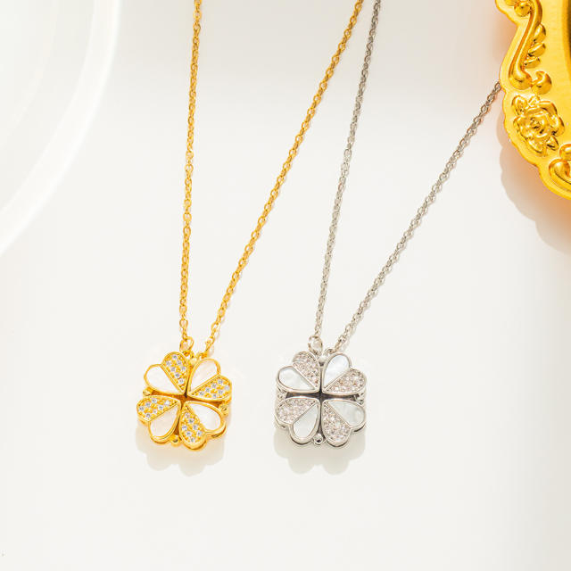 Delicate diamond clover Magnetic attraction pendant stainless steel chain necklace