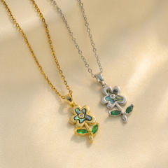 Dainty shell flower pendant stainless steel chain necklace