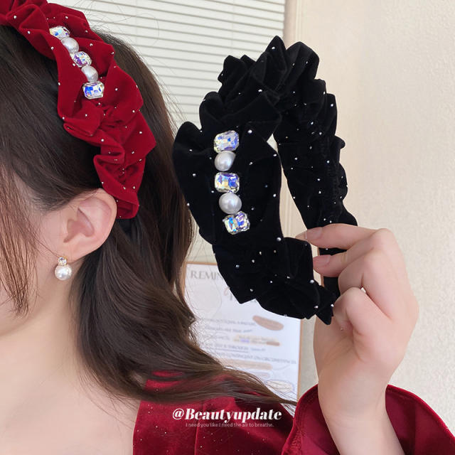 Winter black red velvet scrunchies headband