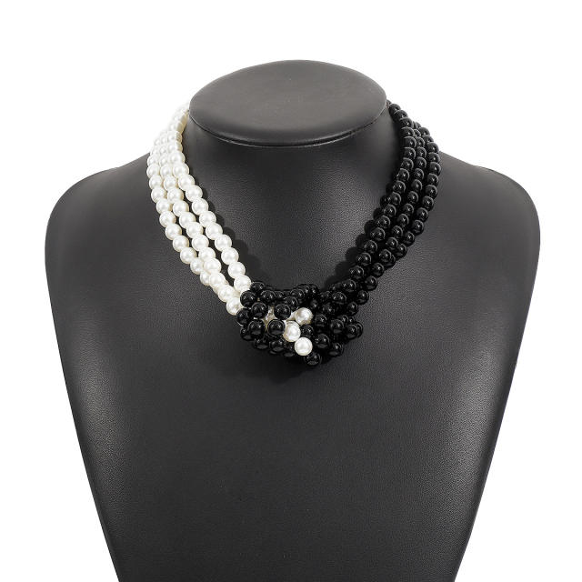 Chunky knotted faux pearl bead women necklace