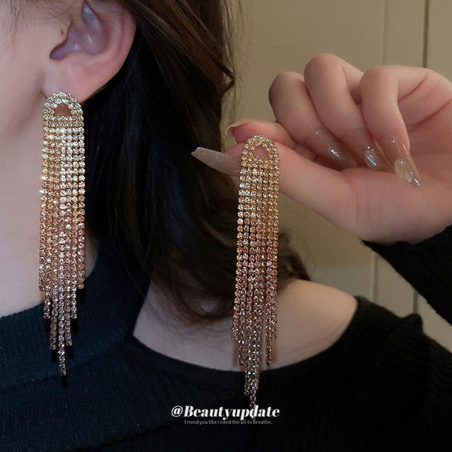925 needle luxury champagne diamond chain tassel women earrings