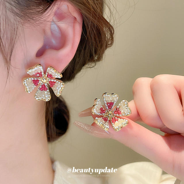 925 needle delicate diamond flower studs earrings