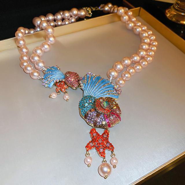 Luxury vintage diamond conch ocean series diamond necklace earrings set