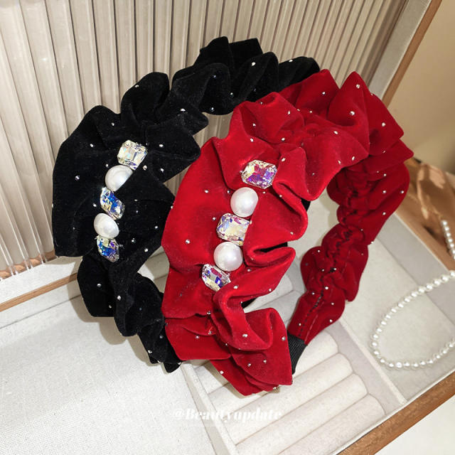 Winter black red velvet scrunchies headband