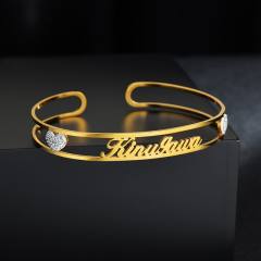 Delicate hollow out custom name diamond cuff bangles