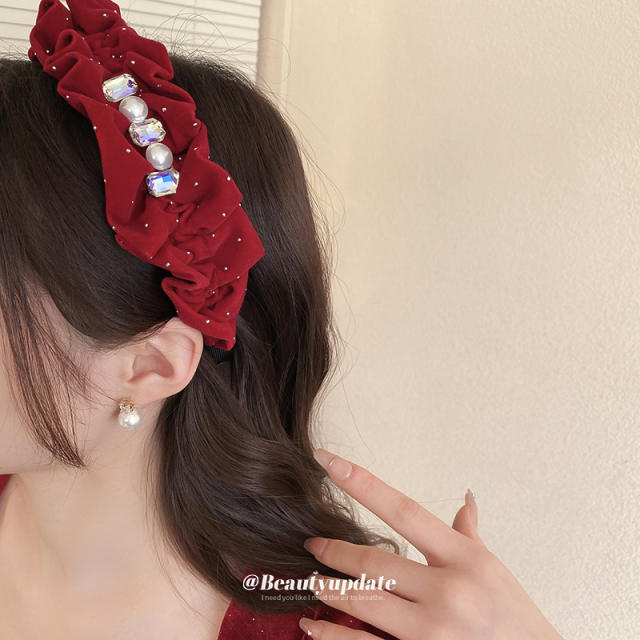 Winter black red velvet scrunchies headband