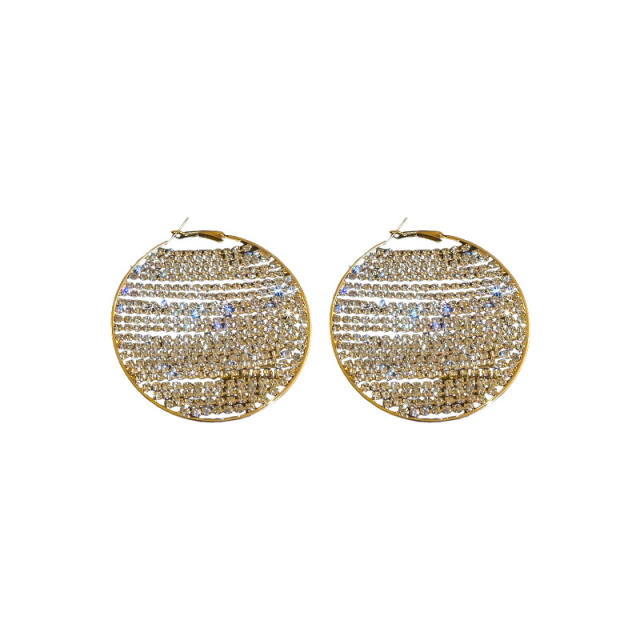 925 needle luxury pave setting rhinestone shiny round shape hoop earrings