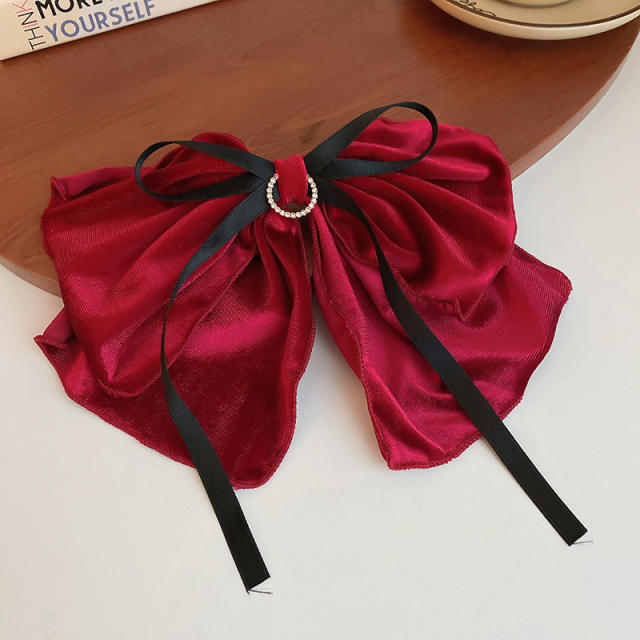Sweet new year red color velvet bow hair clips collection