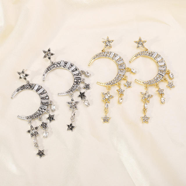 Deliate diamond moon star women dangle earrings