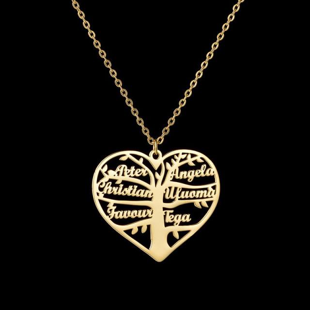 DIY heart shape life tree custom name stainless steel necklace mother's day gift
