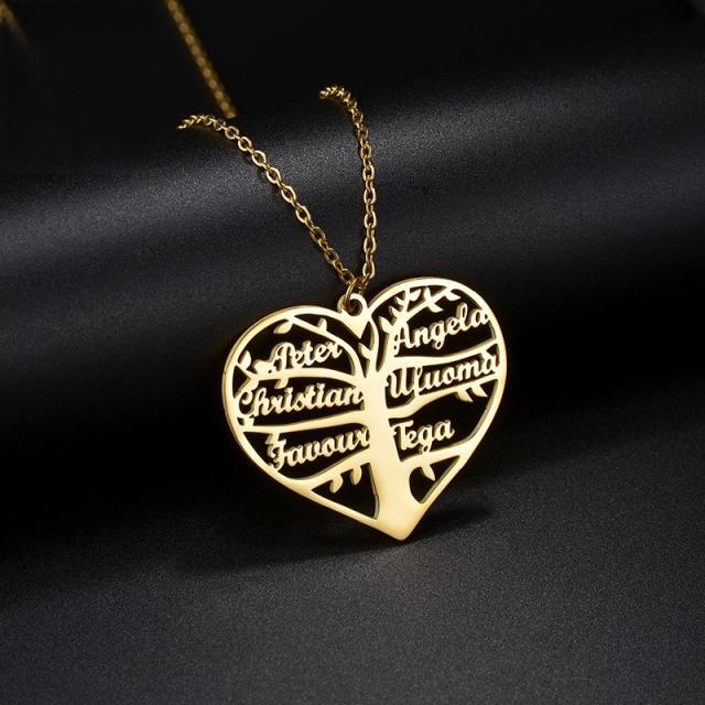 DIY heart shape life tree custom name stainless steel necklace mother's day gift