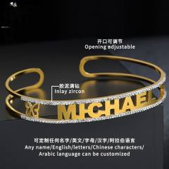 Delicate hollow out custom name diamond cuff bangles