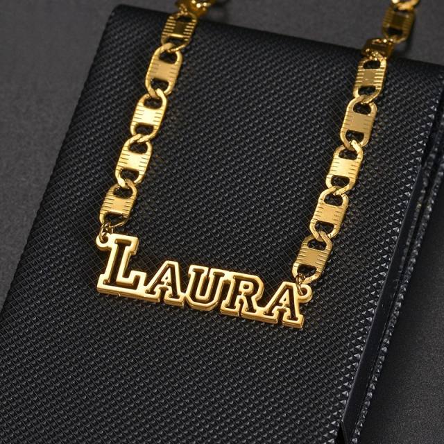 DIY hollow out name stainless steel custom necklace bracelet set