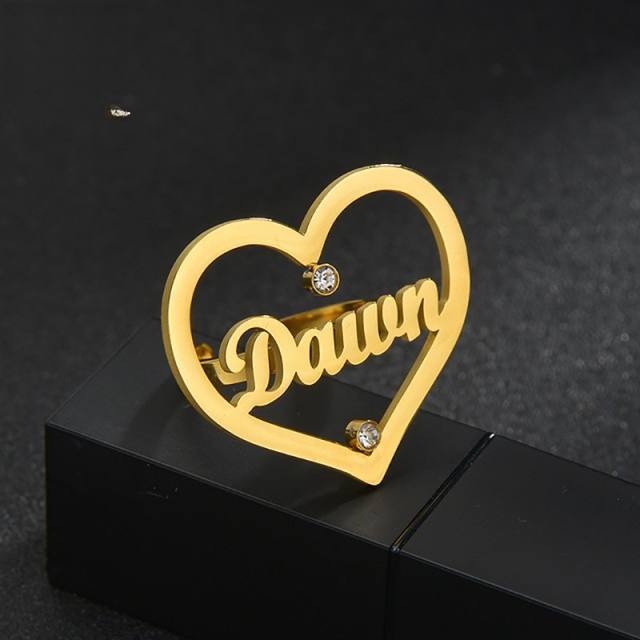 DIY hollow out heart custom name stainless steel rings