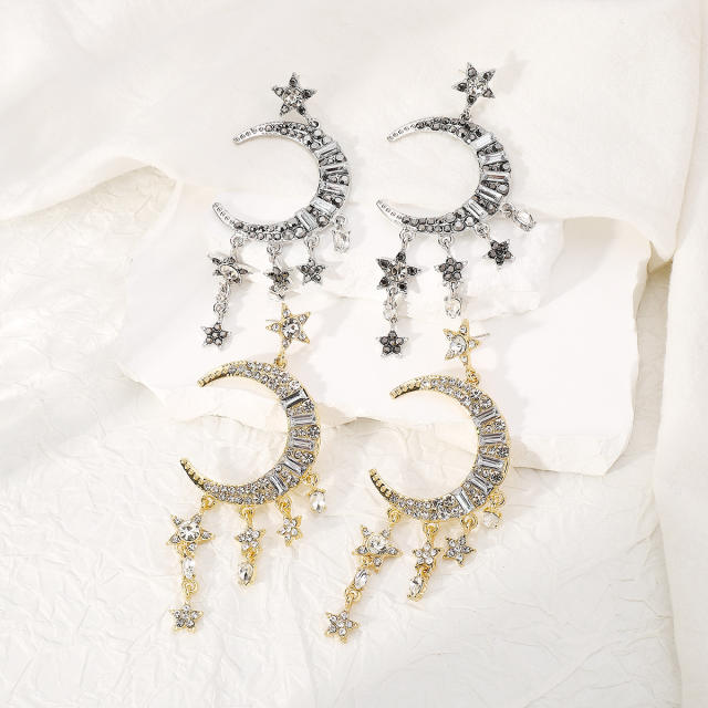 Deliate diamond moon star women dangle earrings