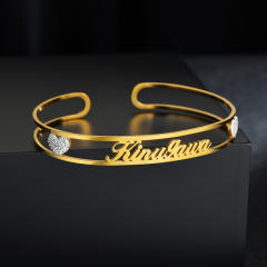 Delicate hollow out custom name diamond cuff bangles
